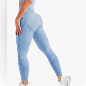 High Waist Workout Gym Smile Contour Seamless Leggings Yoga in Blue size M